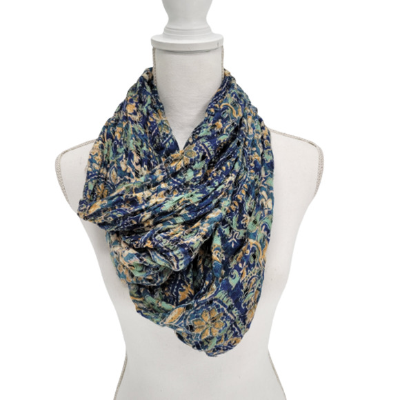 Ecote Infinity Scarf Window Pane Cut-Out Paisley Blue/Green - Picture 1 of 5